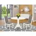 East West Furniture 3 Piece Kitchen Table Set- a Round Dining Room Table and 2 Linen Fabric Kitchen Chairs, (Finish Options)