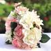 Enova Home Artificial Pink and Cream Fake Silk Roses and Mixed Flowers Bouquet Set of 2