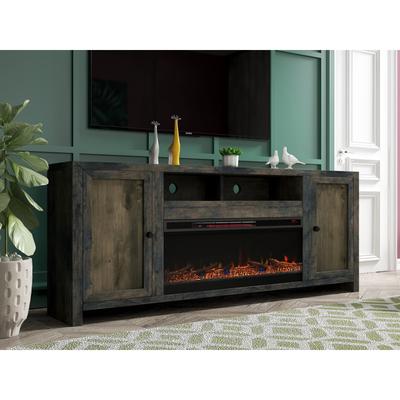 Bridgevine Home Joshua Creek 83 inch Electric Fireplace TV Stand for TVs up to 95 inches, Barnwood Finish