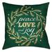 Laural Home Black/Green Polyester 18-inch x 18-inch 'Peace, Love and Joy' Wreath Decorative Pillow