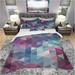 Designart 'Triangular Geometry in Shades of Blue and Magenta' Modern & Contemporary Bedding Set - Duvet Cover & Shams