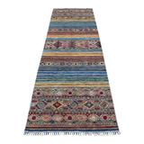 Red Super Kazak Khorjin Design Pure Wool With Pop Of Color and Colorful Tassles Hand Knotted Runner Rug (3'0"x9'3")