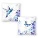 Blue Hummingbird Floral and Butterflies In Blue - Set of 2 Decorative Pillows