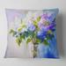 Designart 'Blue and White Lilacs in Vase' Floral Throw Pillow