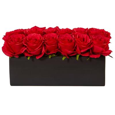 Nearly Natural Roses in Rectangular Planter