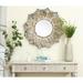 Distressed Brown and White Leaf Wreath Metal Frame Wall Mirror - 31.5" Diameter