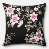 Embroidered Cotton Black/ Ivory Floral 22-inch Throw Pillow or Pillow Cover