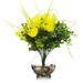 Enova Home Artificial Fake Peony Silk Flowers and Eucalyptus Grasses Arrangement in Clear Glass Vase with Faux Water for Decor