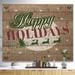 Designart 'Happy Holidays Christmas Wish on Burlap' Print on Natural Pine Wood - Green