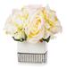 Enova Home Artificial Mixed Fake Hydrangea and Roses Silk Flowers Arrangement in White Ceramic Pot for Home Wedding Party Decor