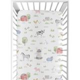 Farm Animals Baby Boy Girl Fitted Mini Portable Crib Sheet For Portable Crib - Watercolor Farmhouse Horse Cow Sheep Pig