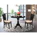 East West Furniture 3 Piece Kitchen Table Set Contains a Round Dining Room Table and 2 Kitchen Chairs,(Finish & Seat Options)