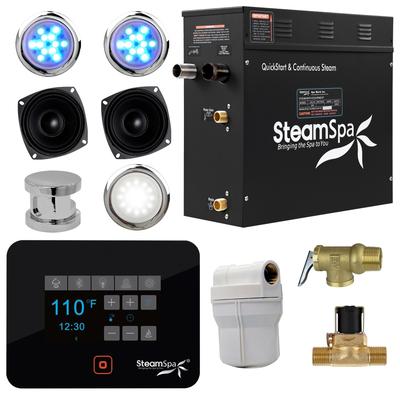 SteamSpa Black Series Bluetooth 9kW QuickStart Steam Bath Generator Package in Polished Chrome