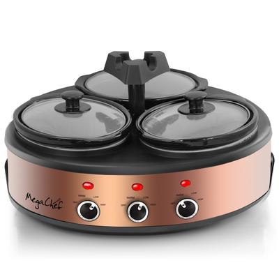 Round Triple 1.5 Qt Slow Cooker Server in Copper with 3 Ceramic Pots