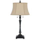 Metal Body Table Lamp with Fabric Tapered Bell Shade, Beige and Black