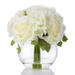 Enova Home Artificial Mixed Silk Roses and Fake Hydrangea Flowers Arrangement in Clear Glass Vase with Faux Water for Home Decor