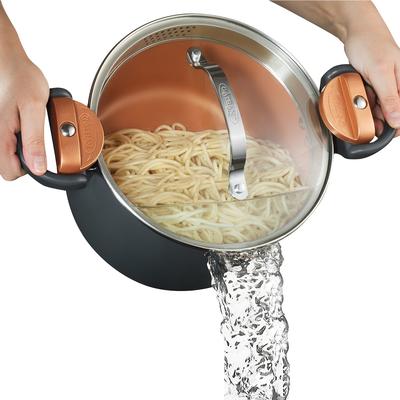 Gotham Steel Pasta Pot with Lid and Built in Strainer