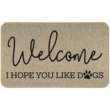 Natural Linen Look Decorative Low Profile Indoor/Outdoor Floor Mat with Recycled Rubber Back, Welcome Dogs, 29.5" x 17.75".