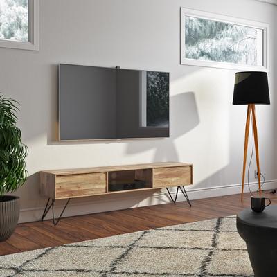 WYNDENHALL Moreno SOLID MANGO WOOD 68 inch Wide Industrial TV Media Stand in Natural For TVs up to 75 inches