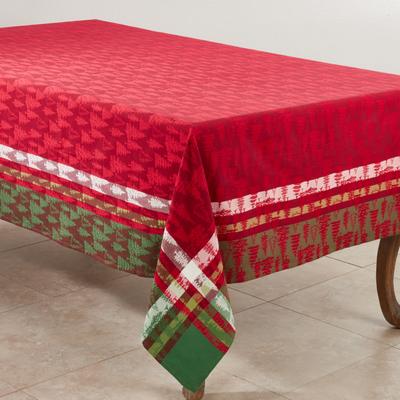 Jacquard Christmas Tree Design Plaid Cotton Tablecloth