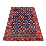 Shahbanu Rugs Blue All Over Design Colorful Afghan Baluch Hand Knotted Pure Wool Oriental Rug (4'0" x 6'1") - 4'0" x 6'1"