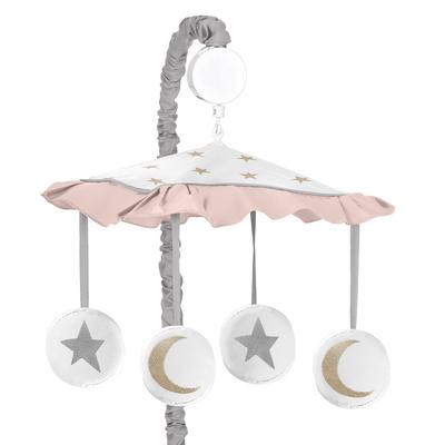 Sweet Jojo Designs Blush Pink, Gold, Grey and White Star and Moon Celestial Collection Musical Crib Mobile