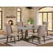 East West Furniture Dinette Set- a Dining Table and Dark Khaki Linen Fabric Chairs, Distressed Jacobean(Pieces Options)