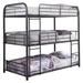 Metal Triple Twin over Twin Size Bunk Bed with Built-In Ladders, Gray