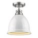 Golden Lighting Duncan Pewter with White Shade Flush-mount Light Fixture