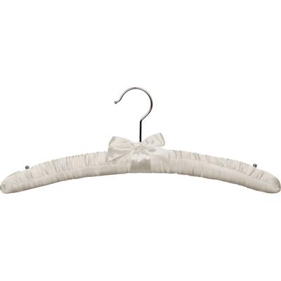 Ivory Satin Top Hanger, Box of 24 Padded Wood Hangers with Chrome Swivel Hook & Studs for Shoulder Straps