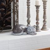 Gray Polystone Indoor Outdoor Cat Garden Sculpture - 15 x 9 x 7