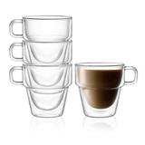 JoyJolt Stoiva Stackable Double Wall Insulated Espresso 5 oz Glass Cups, Set of 4 - 5 oz