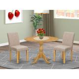 East West Furniture 3 Piece Dinette Set- a Round Dining Table and 2 Parson Dining Chairs, (Finish & Upholstered Options)