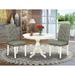 East West Furniture 3 Piece Dining Table Set Contains a Round Dining Table and 2 Linen Fabric Parson Chairs, (Finish Options)