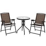 3PC Bistro Set Patio Furniture Garden Round Table and Folding Chairs