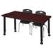 Kee 48" x 24" Height Adjustable Mobile Classroom Table - Mahogany & 2 Andy 12-in Stack Chairs- Black