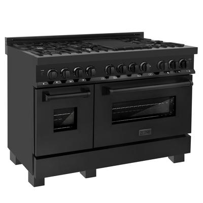 ZLINE Dual Fuel Range in Black Stainless Steel with Brass Burners