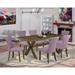 East West Furniture Dining Table Set- a Dining Table and Dahlia Linen Fabric Parson Chairs, Distressed Jacobean(Pieces Options)