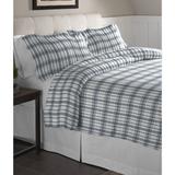 Pointehaven Blue Plaid Printed Cotton Flannel Duvet Set - Multi-color