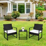 3PCS Patio Rattan Furniture Set Chairs with Cushions and Coffee Table