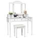 Tri-folding Mirror Vanity Table Set with Stool