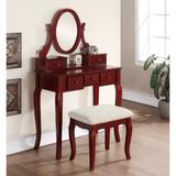 Roundhill Furniture Ashley Wood Cherry Makeup Vanity Table and Stool Set