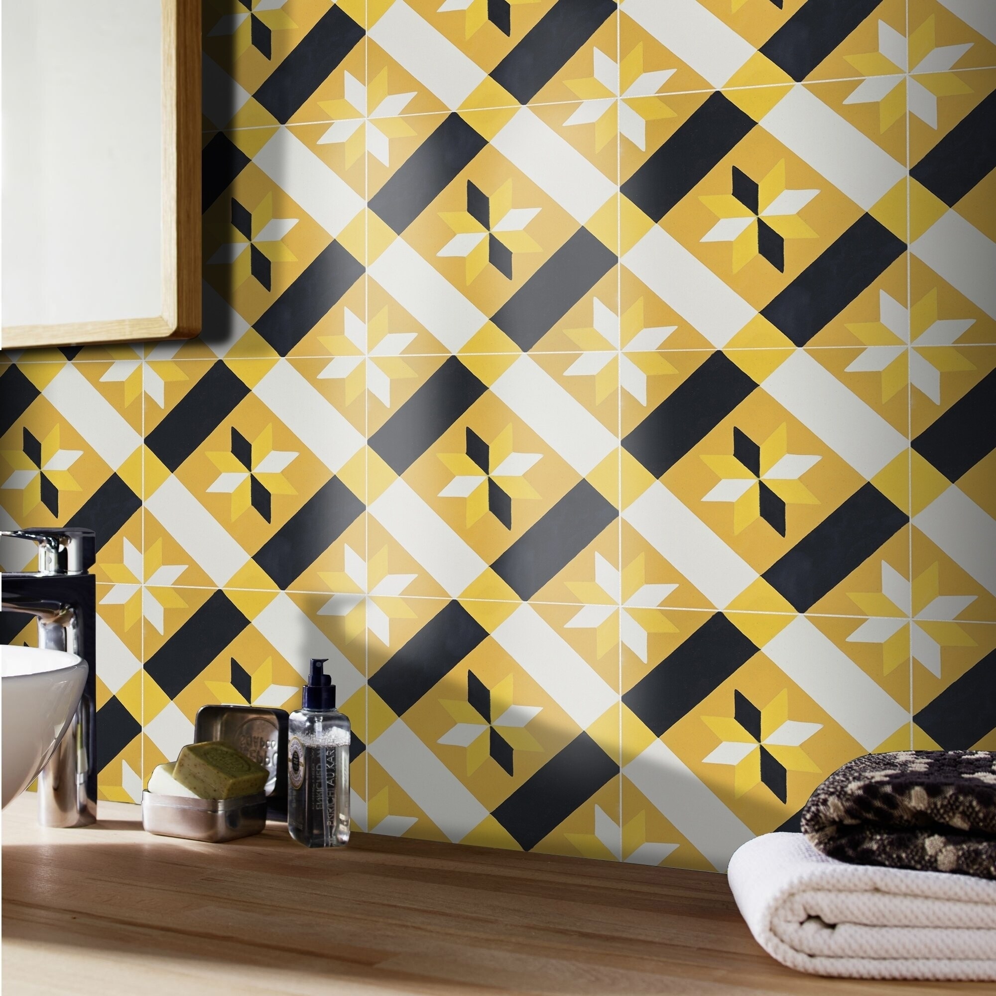 Handmade Kotoubia in Black and Yellow Tile, Pack of 12 (Morocco)