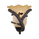 Aspen 1 Light Rustic Pinecone Wood Flush Wall Sconce Amber Glass - 12.25-in W x 14.25-in H x 6.75-in D