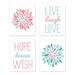 Sweet Jojo Designs Turquoise and Coral Floral Emma Collection Wall Decor Art Prints (Set of 4) - Live Laugh Love