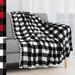 Microfiber Pom Pom Fleece Blanket Checkered White