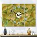 Designart 'Golden Leaves I' Oversized Mid-Century wall clock - 3 Panels - 36 in. wide x 28 in. high - 3 Panels