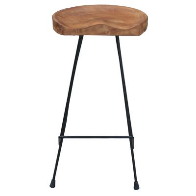 Chic Teak Rustic Teak Wood and Iron Barstool with Curved Comfort Seat