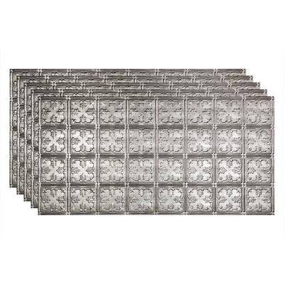 FASÄDE Traditional Style 10 Decorative Vinyl 2ft x 4ft Glue Up Ceiling Panel in Crosshatch Silver (5 Pack)