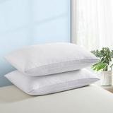2 Pack Gusseted Goose Feather Bed Pillows with Cotton Cover - White